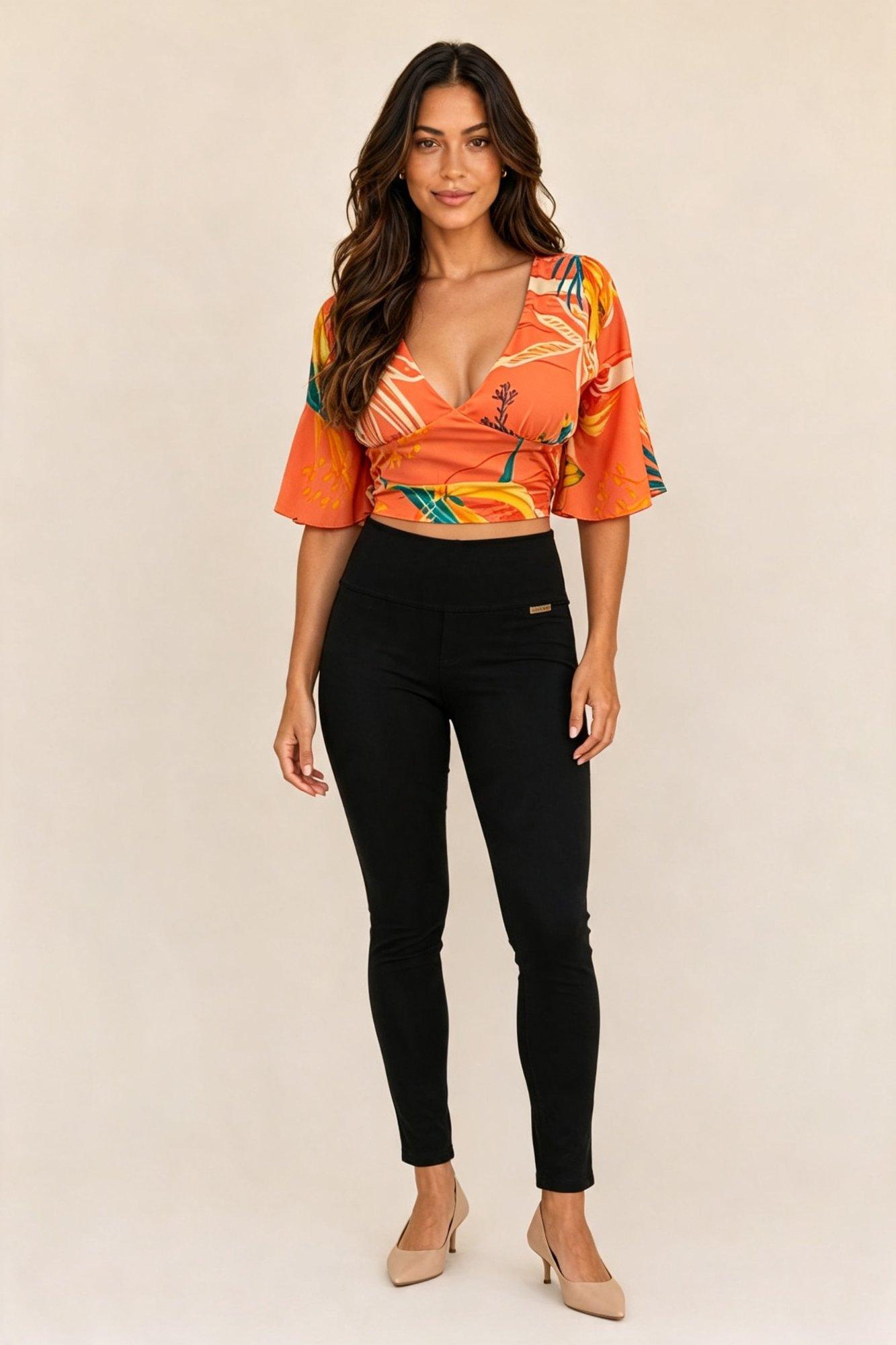 CROPPED MANGA FLER ESTAMPADO